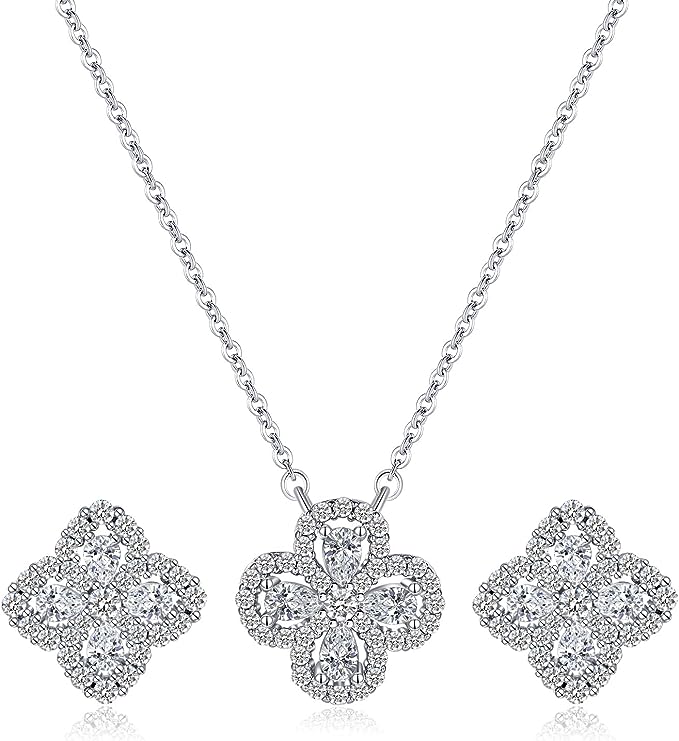 Elevate Your Elegance with AIMADE Necklace and Earrings Set – A Shimmering Silver and White Delight